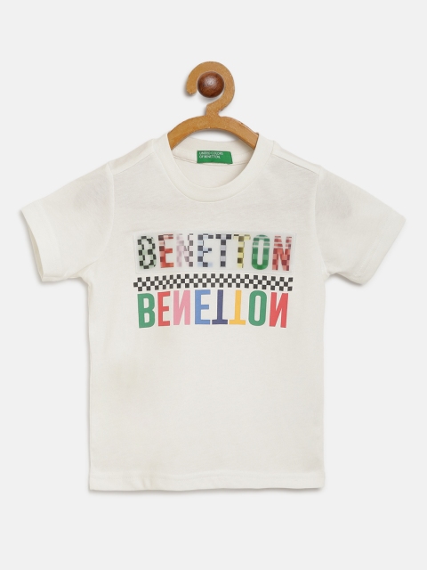

United Colors of Benetton Boys White Green Pure Cotton Brand Logo Print Pure Cotton T-shirt