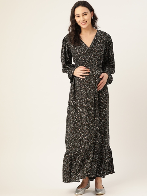 

The Vanca Women Black & White Printed Sustainable Maternity Wrap Maxi Dress