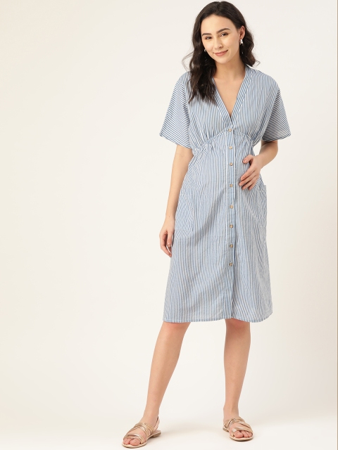 

The Vanca Women Blue Striped Sustainable Maternity Empire Dress