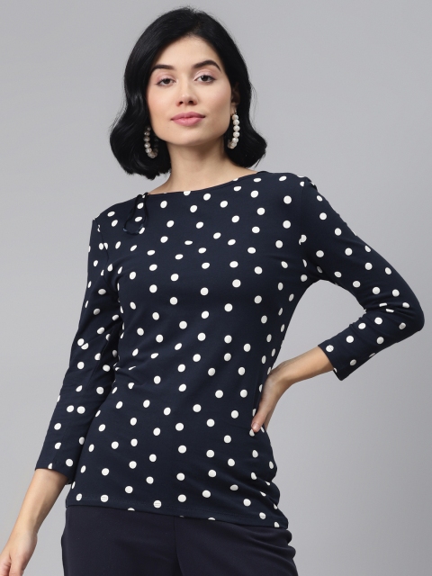 

Marks & Spencer Navy Blue & White Polka Dots Printed Top