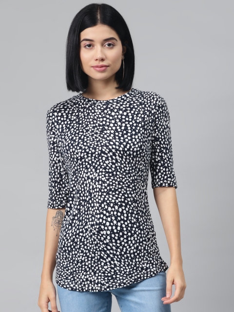 

Marks & Spencer Navy Blue & White Sustainable Viscose Geometric Printed Top