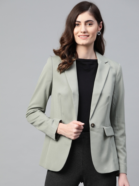 

Marks & Spencer Women Green Tailored Fit Solid Single Breasted Smart Casual Blazers
