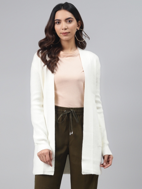 

Marks & Spencer Women Cream-Coloured Solid Front-Open Sweater