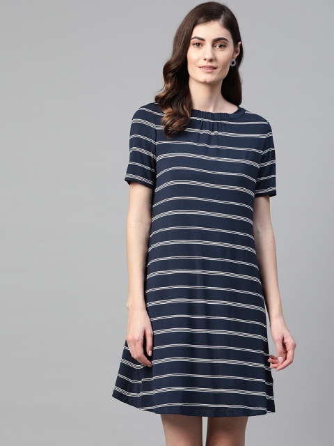 

Marks & Spencer Women Navy Blue & White Striped A-Line Dress