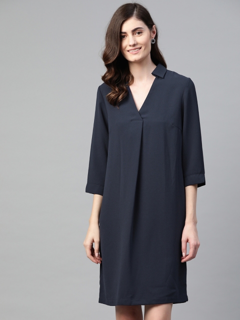 

Marks & Spencer Women Navy Blue Solid Formal Shirt Dress