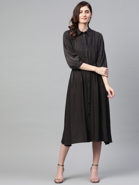 

Marks & Spencer Women Charcoal Grey Solid Shirt Dress