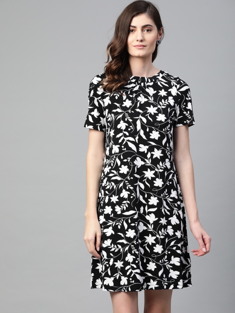 

Marks & Spencer Women Black & White Floral Print A-Line Dress