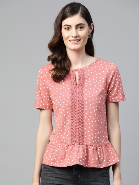 

Marks & Spencer Women Pink & White Polka Dot Print A-Line Top