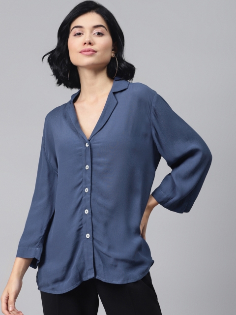

Marks & Spencer Women Navy Blue Regular Fit Solid Casual Shirt
