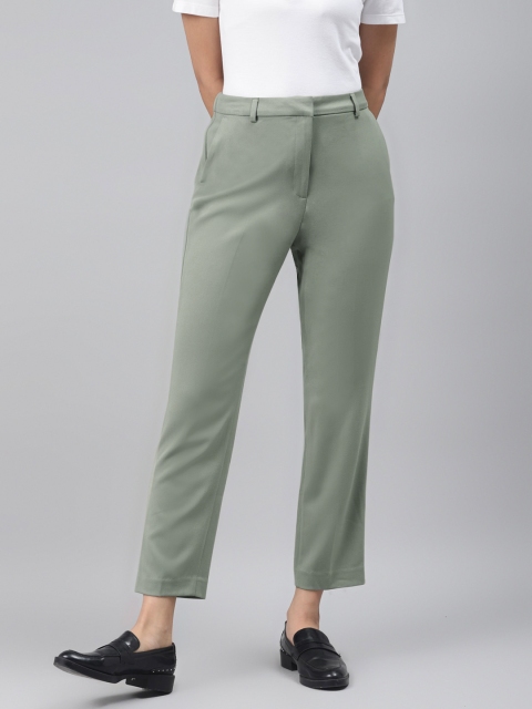 

Marks & Spencer Women Green Slim Fit Solid Cropped Formal Trousers