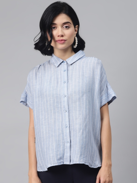 

Marks & Spencer Women Blue & White Regular Fit Striped Casual Shirt