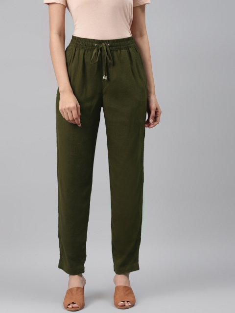 

Marks & Spencer Women Olive Green Tapered Fit Solid Regular Trousers