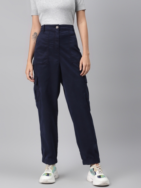 

Marks & Spencer Women Navy Blue Tapered Fit Solid Cargos