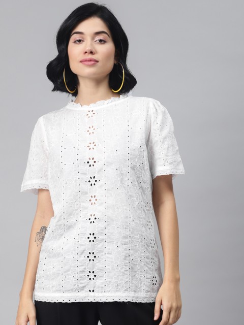 

Marks & Spencer White Floral Embroidered Pure Cotton Schiffli Top