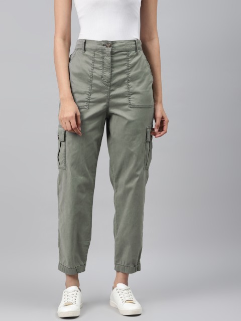 

Marks & Spencer Women Green Tapered Fit Solid Cargo Joggers