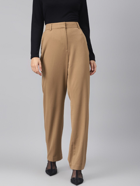 

Marks & Spencer Women Brown Straight Fit Solid Parallel Trousers