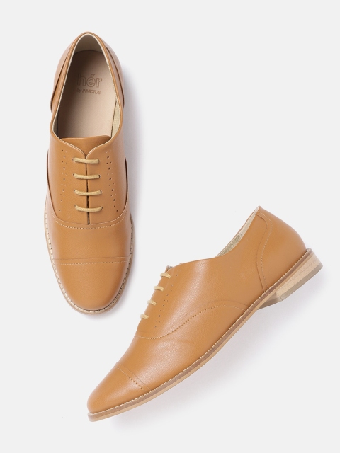 

her by invictus Women Tan Brown Perforated Detail Oxfords
