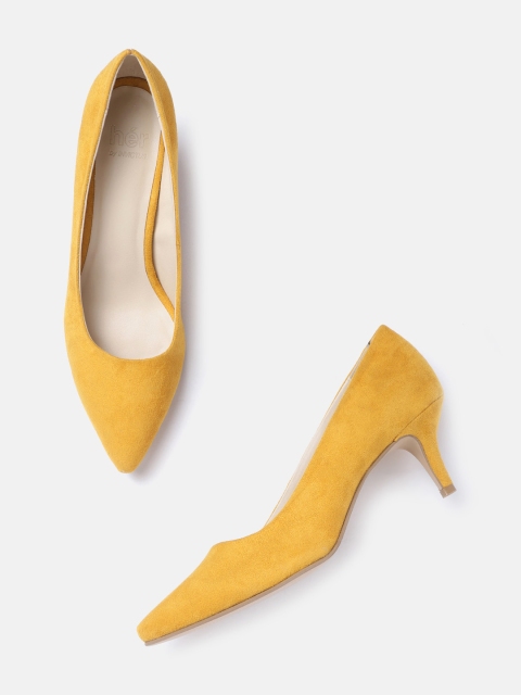 

her by invictus Women Mustard Yellow Solid Pumps