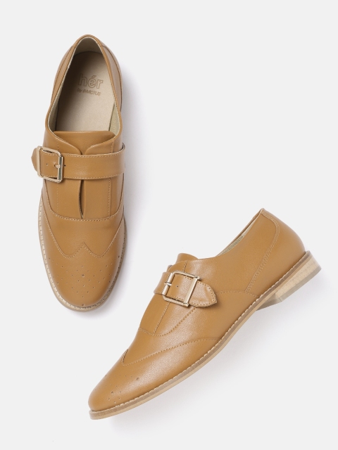 

her by invictus Women Tan Brown Monks with Perforated Detail