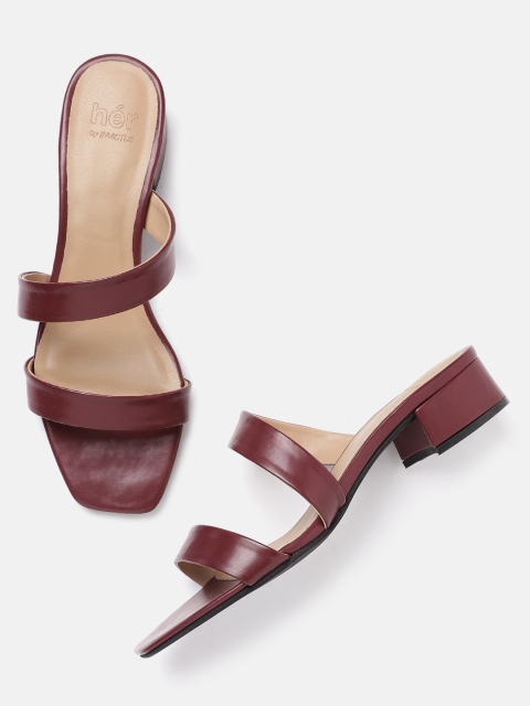 

her by invictus Women Burgundy Solid Open Toe Block Heels