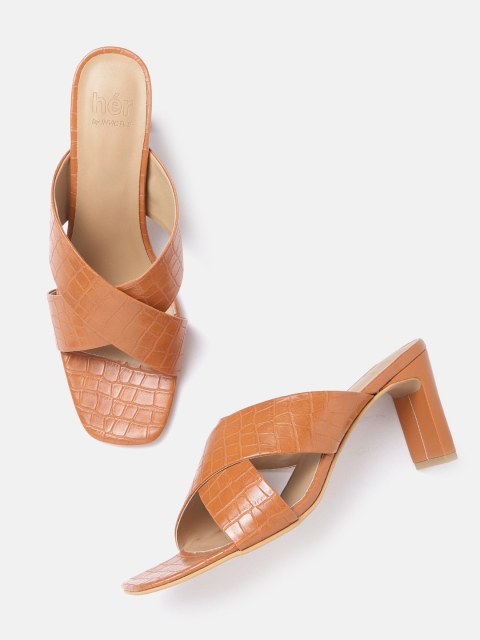 

her by invictus Women Tan Brown Croc Textured Block Heels