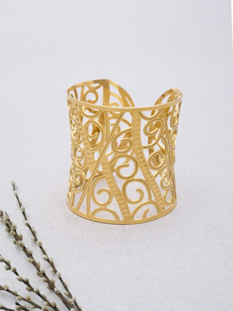 

Golden Peacock Women Gold-Plated Metal Floral Cuff Bracelet