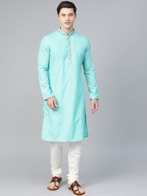 

Manthan Men Blue Solid Cotton Straight Kurta