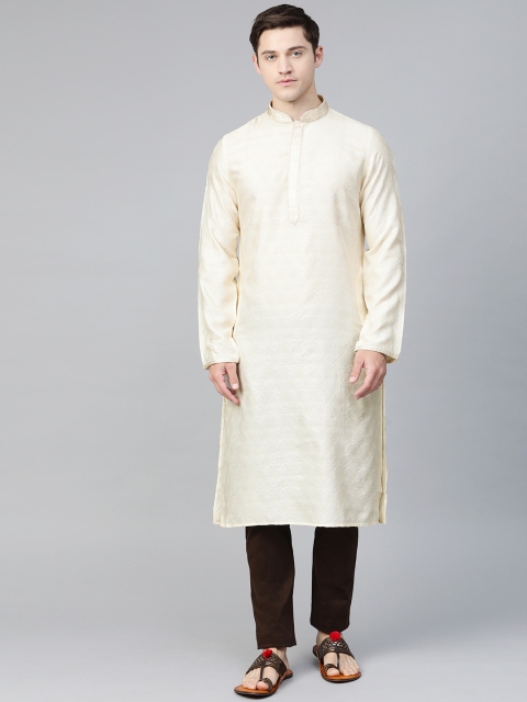 

Manthan Men Cream-Coloured Embroidered Straight Kurta