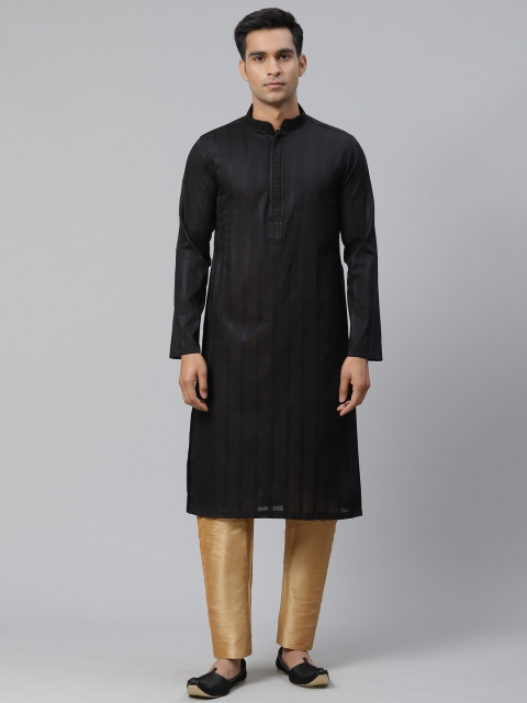 

Manthan Men Black Self Striped Straight Kurta