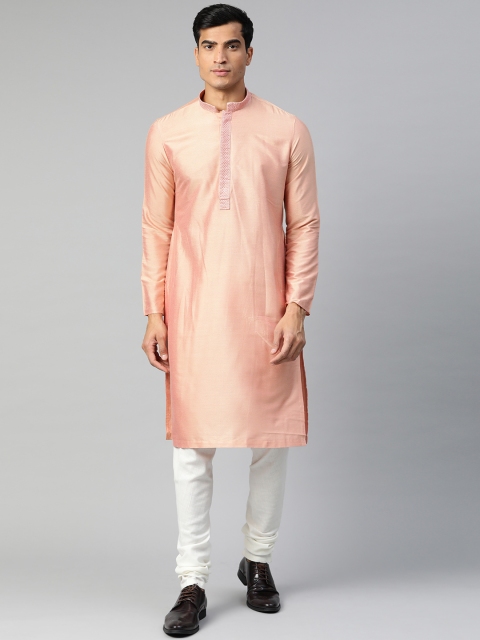 

Manthan Men Peach-Coloured Solid Straight Kurta with Thread Work Detail
