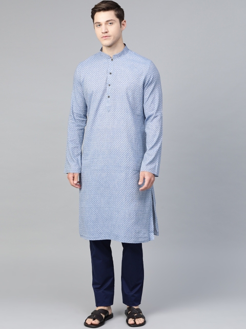 

Manthan Men Blue Self Design Straight Kurta