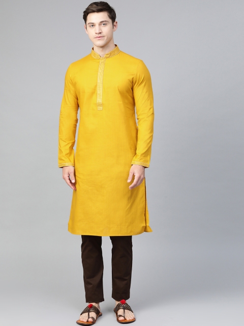 

Manthan Men Mustard Yellow Solid Straight Kurta