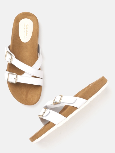 

Mast & Harbour Women White Solid Open Toe Flats with Buckle Detail