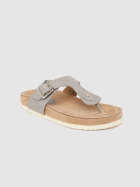 

Mast & Harbour Women Grey T-Strap Flats with Buckles