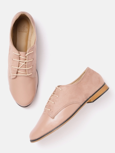 

her by invictus Women Peach-Coloured Suede Finish Solid Derbys