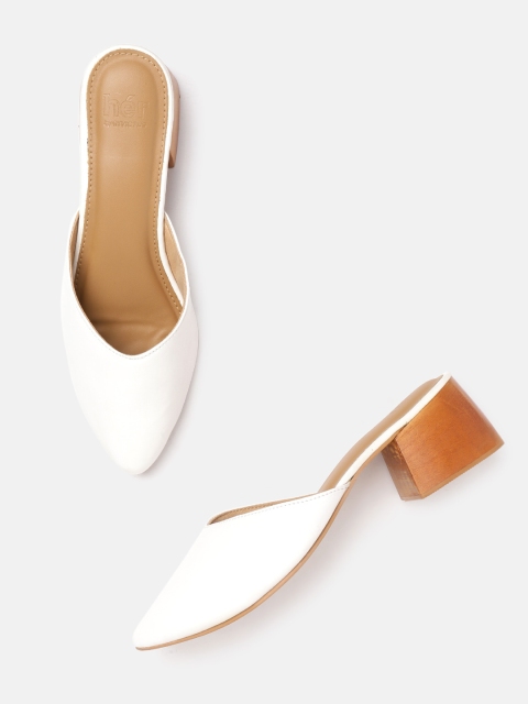 

her by invictus Women White Solid Heeled Mules