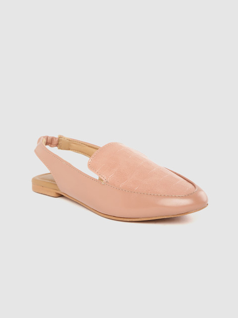 

her by invictus Women Peach-Coloured Croc Textured Mules