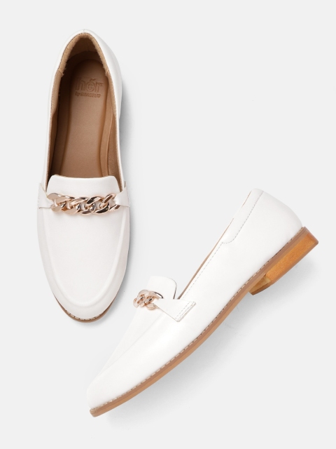 

her by invictus Women Off-White Solid Loafers with Link Chain Detail