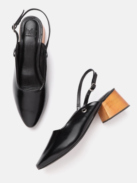 

her by invictus Women Black Solid Block Heeled Mules