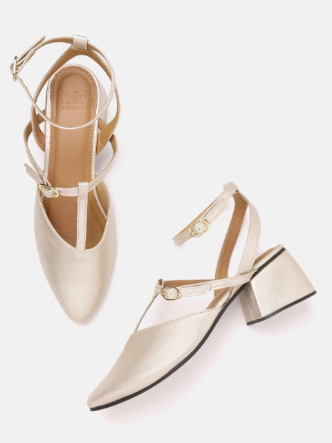 

her by invictus Women Muted Gold-Toned Solid Block Heels