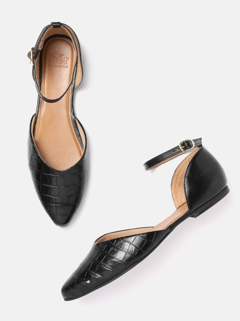 

her by invictus Women Black Croc-Textured Mid-Top Ballerinas