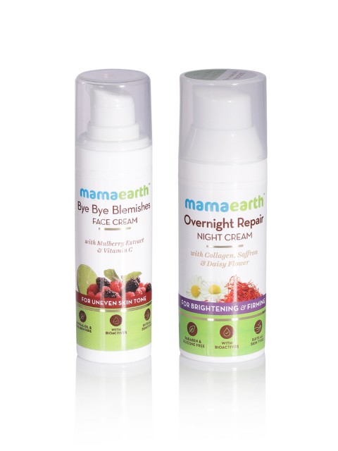 Mamaearth Unisex Set of Bye Bye Blemishes Face Cream & Overnight Repair Face Cream, White