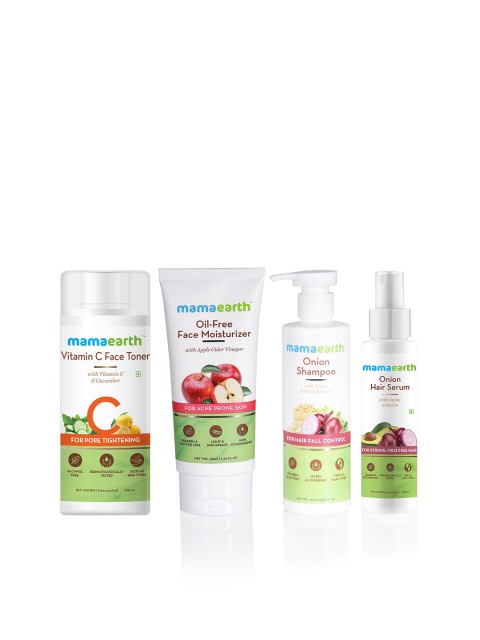 

Mamaearth Sustainable Set of Face Moisturizer, Shampoo, Toner & Hair Serum, White