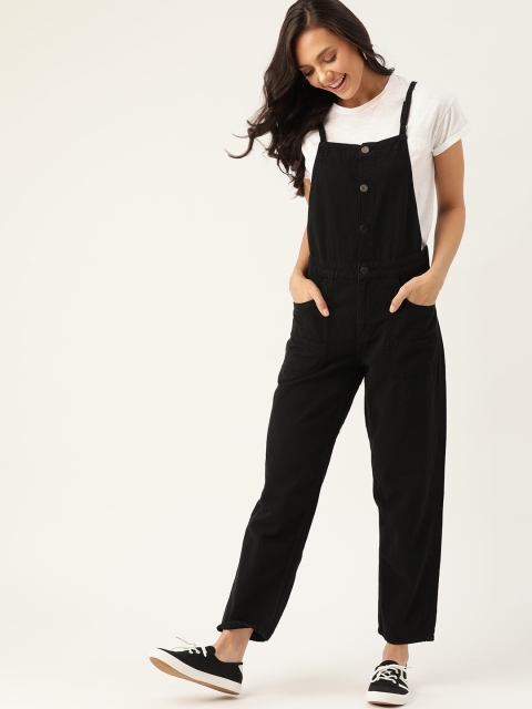 

DressBerry Black Solid Straight Fit Pure Cotton Basic Jumpsuit