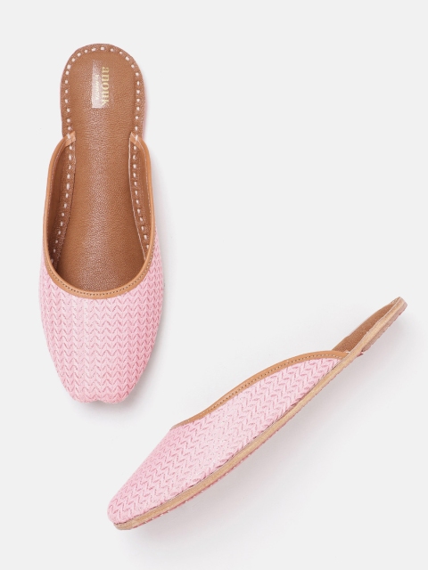 

Anouk Women Pink & Silver-Toned Woven Design Handcrafted Mules with Shimmer Effect