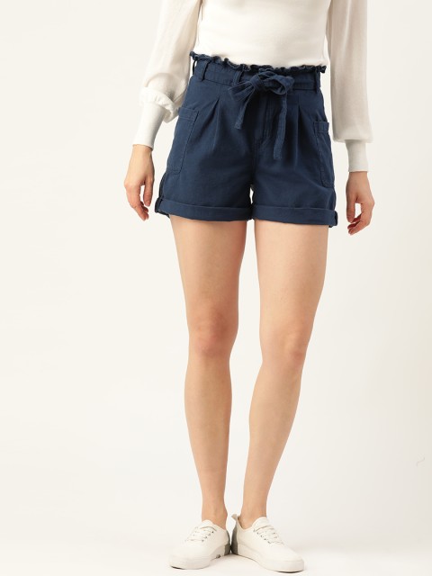

DressBerry Women Navy Blue Pure Cotton High-Rise Regular Shorts