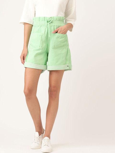 

DressBerry Women Green Solid High-Rise Regular Shorts