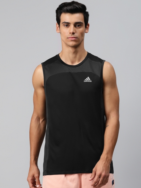 

ADIDAS Men Black Solid Heat RDry Running Tank T-shirt