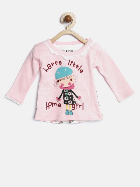 

Gini & Jony Baby Girls Pink & White Printed Top