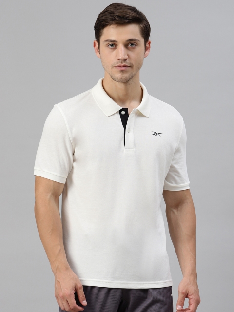 

Reebok Men White Solid Polo Collar T-shirt